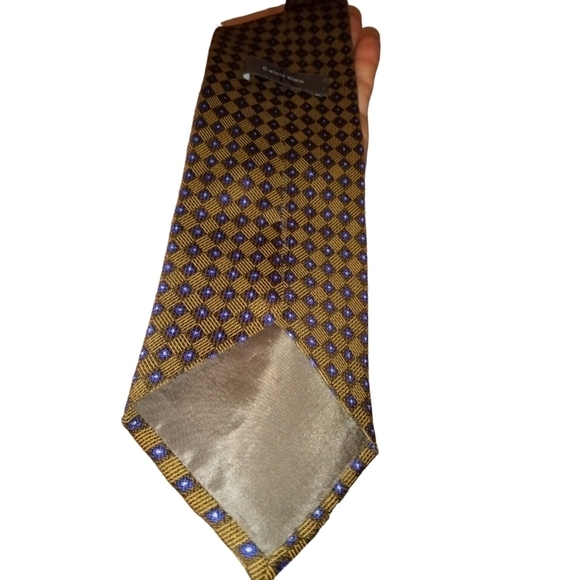 Calvin Klein 100% Silk Taupe & Blue Diamond Geo Print Business Casual Tie - Picture 5 of 6